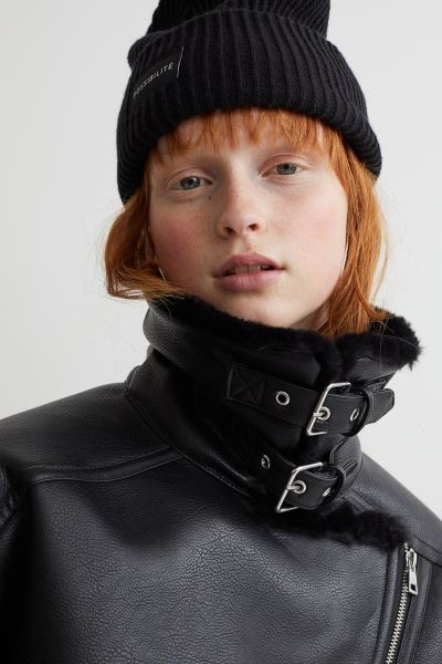 Faux Fur-detail Biker Jacket | H&M (US + CA)