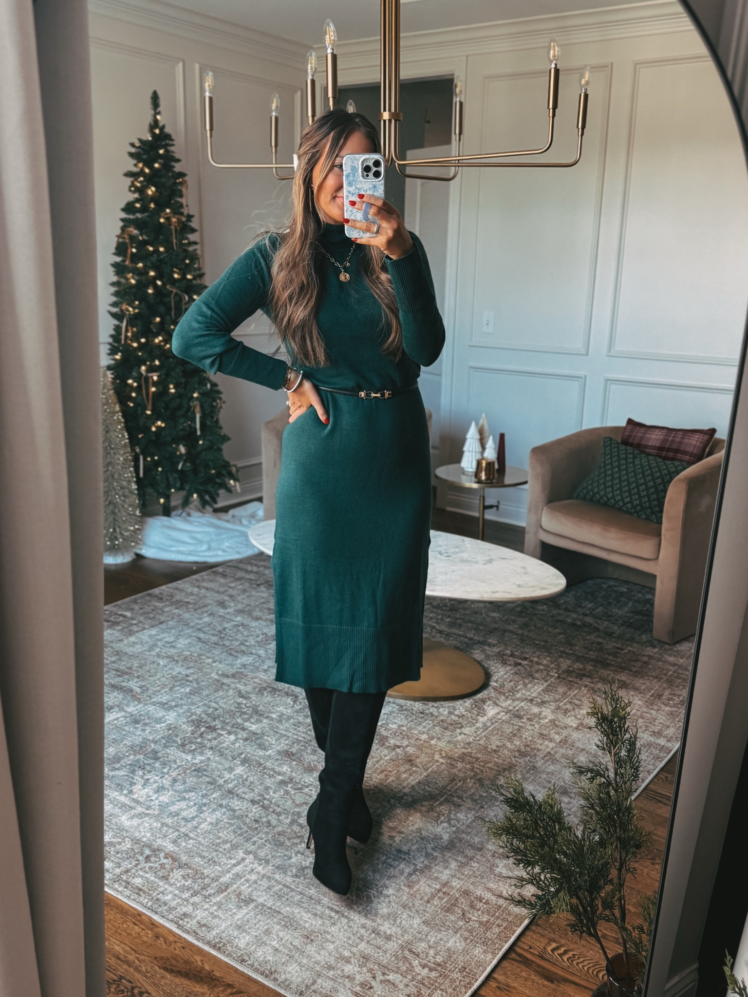 Walmart Holiday outfit idea green sweater dress perfect for holiday events! Fit is true to size this could be bumpfriendly! 

#LTKStyleTip #LTKFindsUnder50 #LTKHoliday