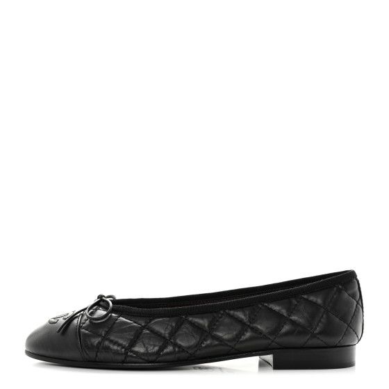 CHANEL Aged Calfskin Quilted CC Cap Toe Ballerina Flats 36 Black | FASHIONPHILE (US)