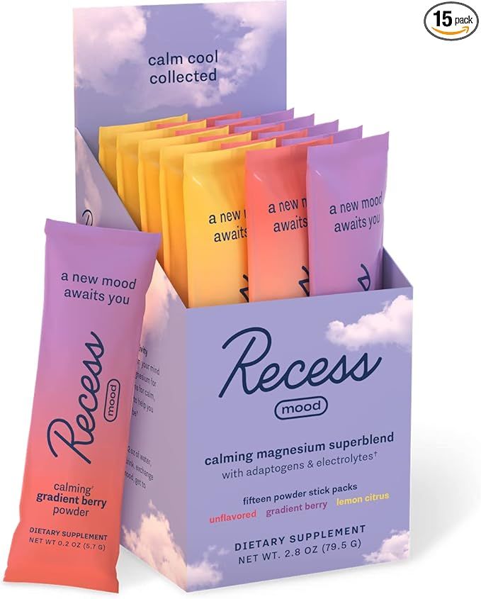 Recess Mood Drink Mix Powder | Sampler Pack | 15ct Box | Calming Magnesium L-Threonate Blend with... | Amazon (US)