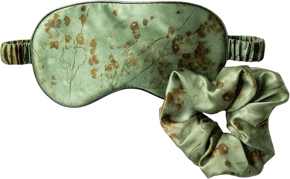 Silk & Willow 100% Pure Mulberry Silk Sleep Eye Mask & Hair Scrunchie Gift Set (Coreopsis Sage) | Amazon (US)