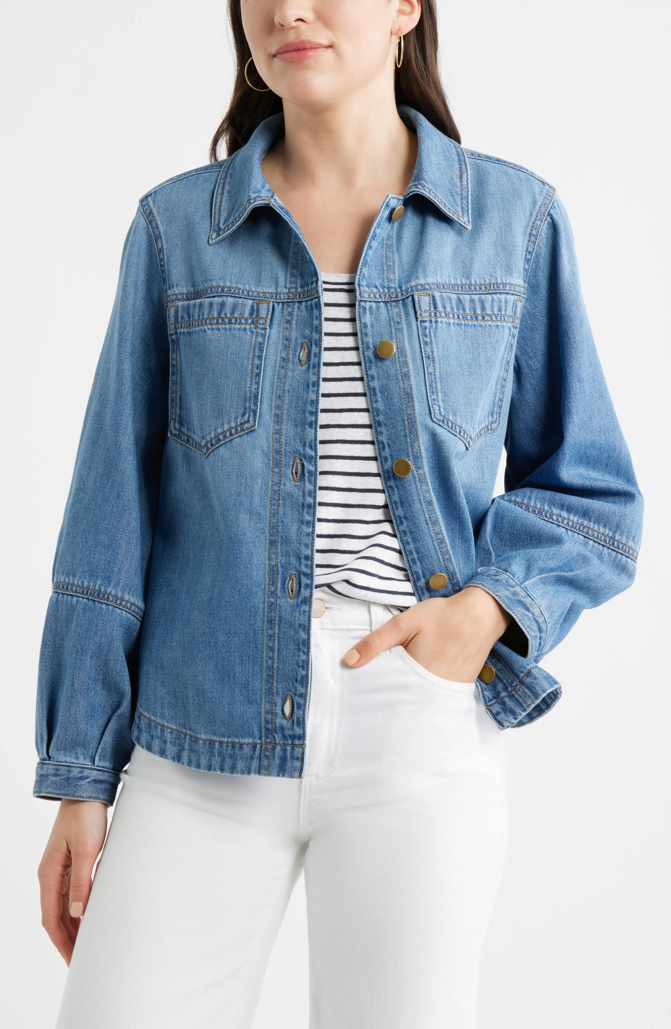 Caslon\u00ae Balloon Sleeve Denim Jacket (Women) | Nordstrom | Nordstrom