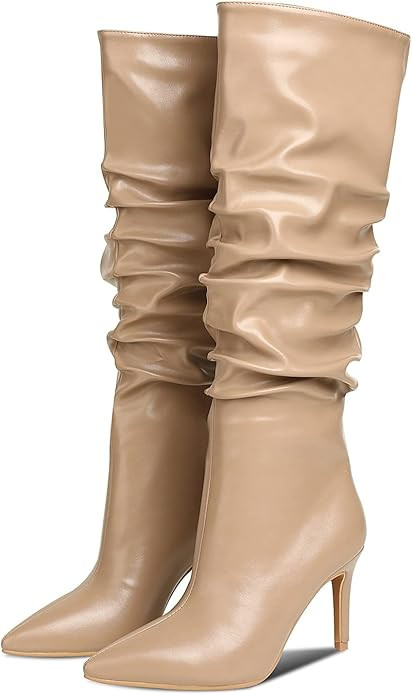 WETKISS Women's Knee High Boots, Pointed Toe Stiletto High Heeled Boots Sexy Slouchy Pull-On Tall... | Amazon (US)