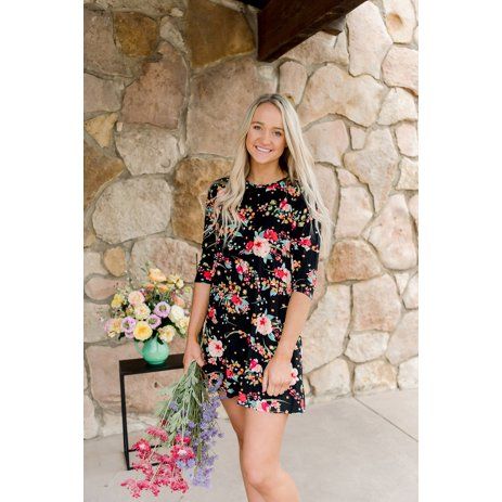 The Pioneer Woman Floral A-Line Knit Dress with 3/4-Sleeves, Womens | Walmart (US)