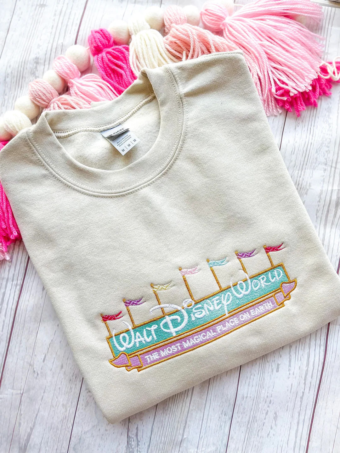 WDW Embroidered Crewneck Sweatshirt - Sand - Etsy | Etsy (US)