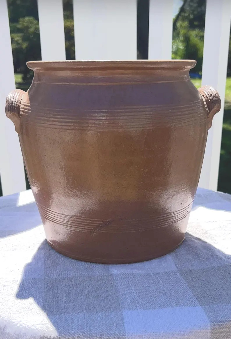 Large Antique Brown Confit Pot Glazed Utensil Crock - Etsy | Etsy (US)