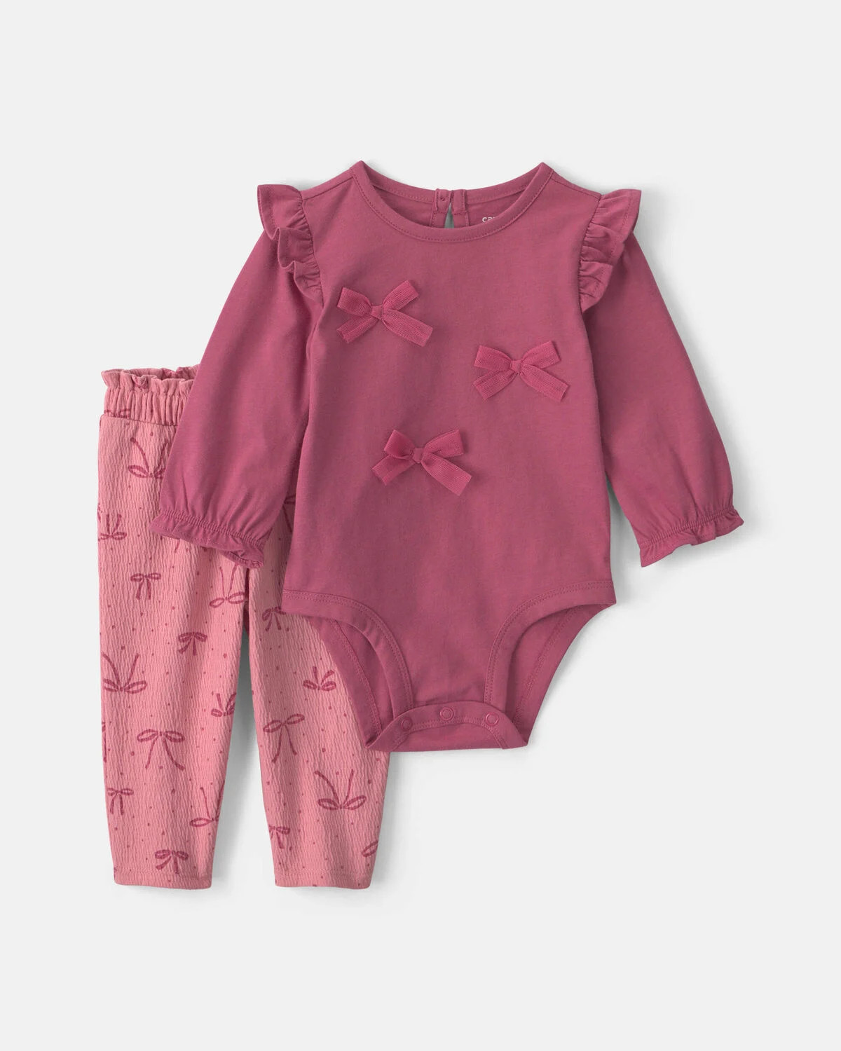 Baby Girl 2-Piece Bow Long-Sleeve Bodysuit & Pant Set - Pink | Carter's Inc