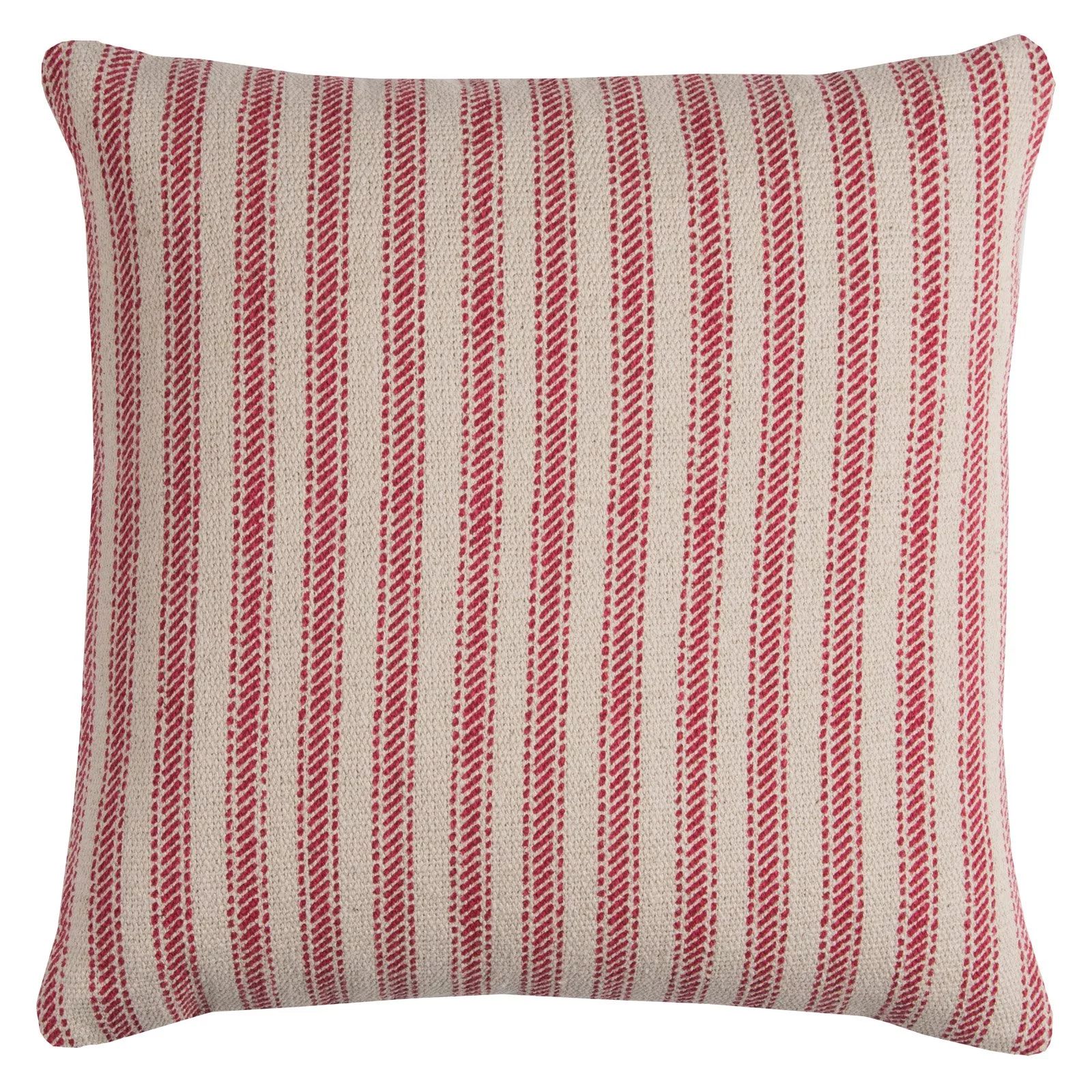 Rizzy Home Ticking Stripe Cotton with Zipper Closer Decorative Throw Pillow, 20" x 20", Red | Walmart (US)