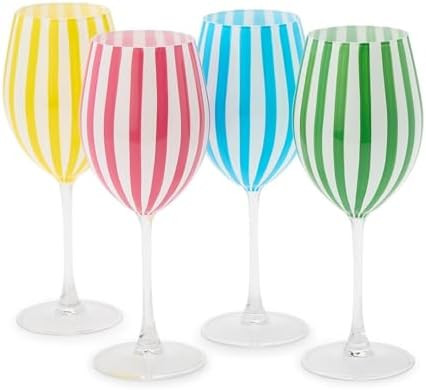 Two's Company Celebration Stripe Hand-Painted Stemmed Wine Glasses, 16-Ounce, Glass, Set of 4 | Amazon (US)