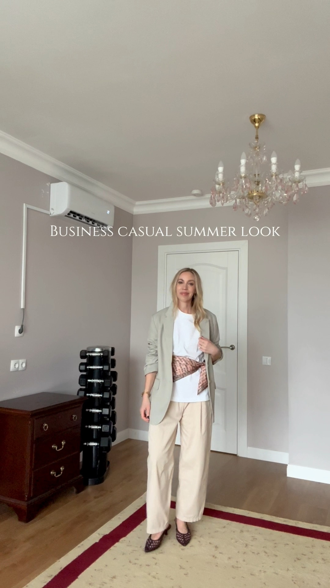 Business casual outfit for summer - start with an oversized white tee and baggy cropped pants, tie a silk scarf at the waist, and top with a lightweight blazer

#LTKWorkwear #LTKOver40 #LTKgrwm
