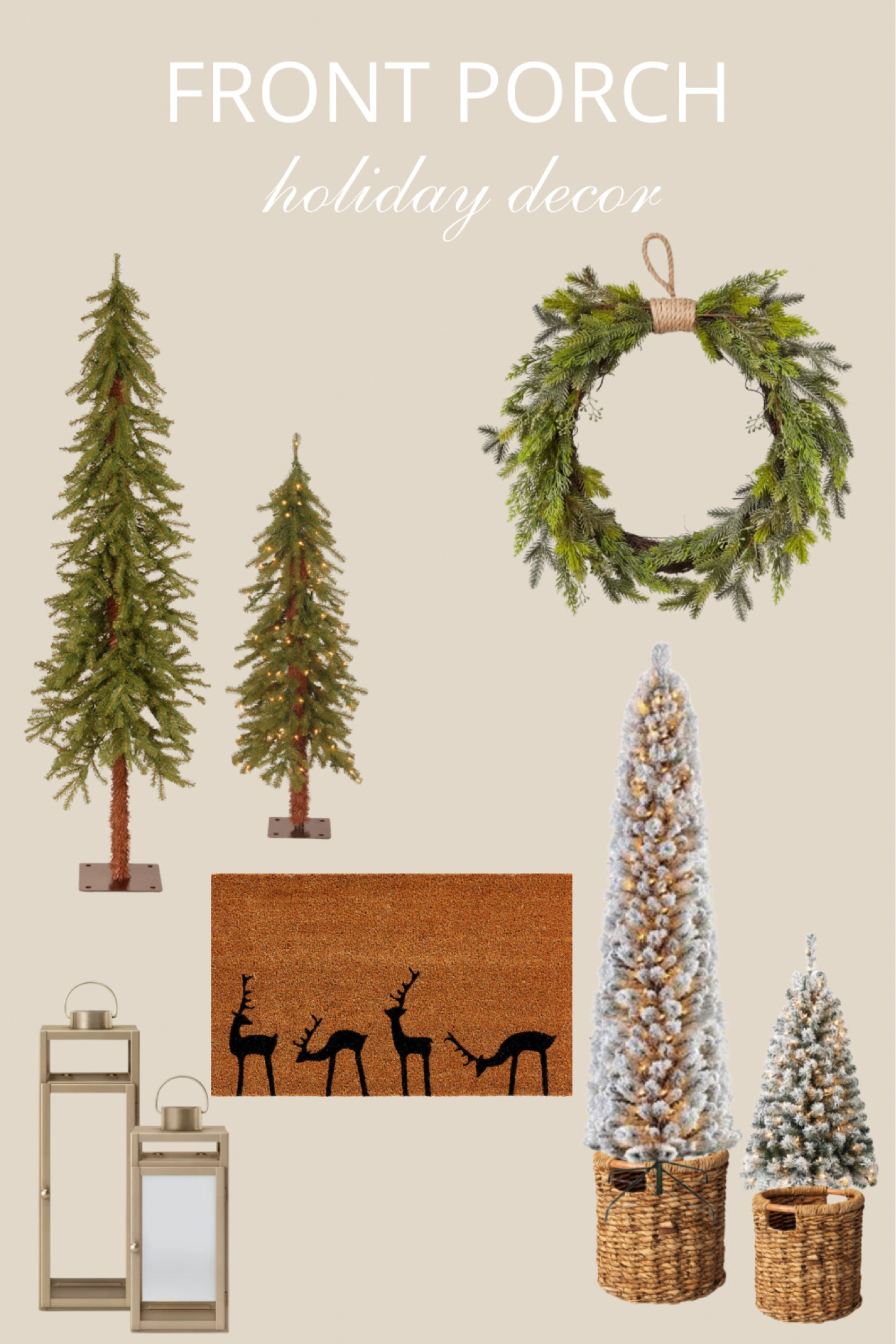 Holiday Front Porch Decor
#porch #frontporch #christmasporch #fauxtrees #basket #doormat #lantern #wreath #christmas #holiday 

#LTKSeasonal #LTKHoliday #LTKhome