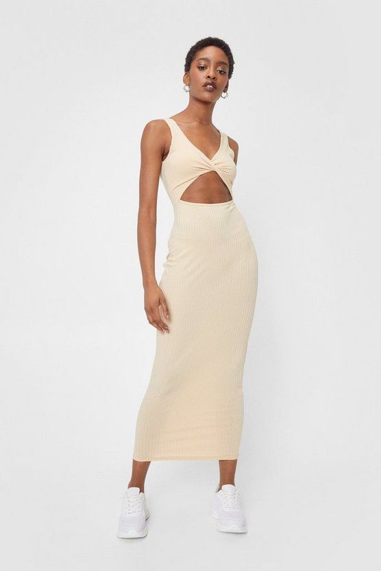 Ribbed Cut Out Twist Front Midi Dress | Nasty Gal (US)