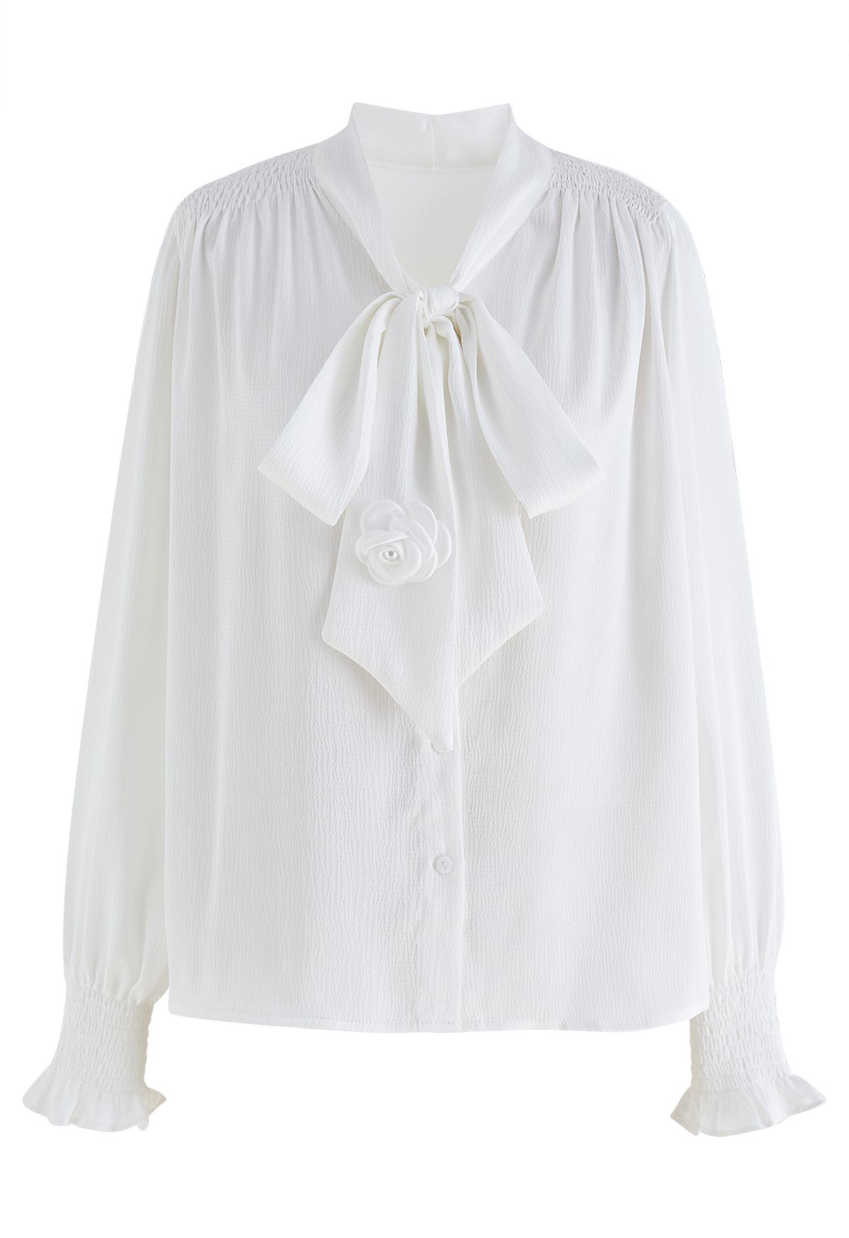 Rose Bowknot geprägtes Hemd in Weiß | Chicwish