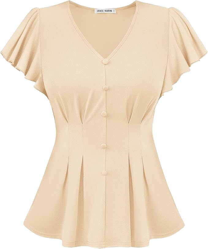 GRACE KARIN Summer Blouses for Women Dressy Casual, 2026 Ruffle Sleeve Peplum Tops, Business Work... | Amazon (US)