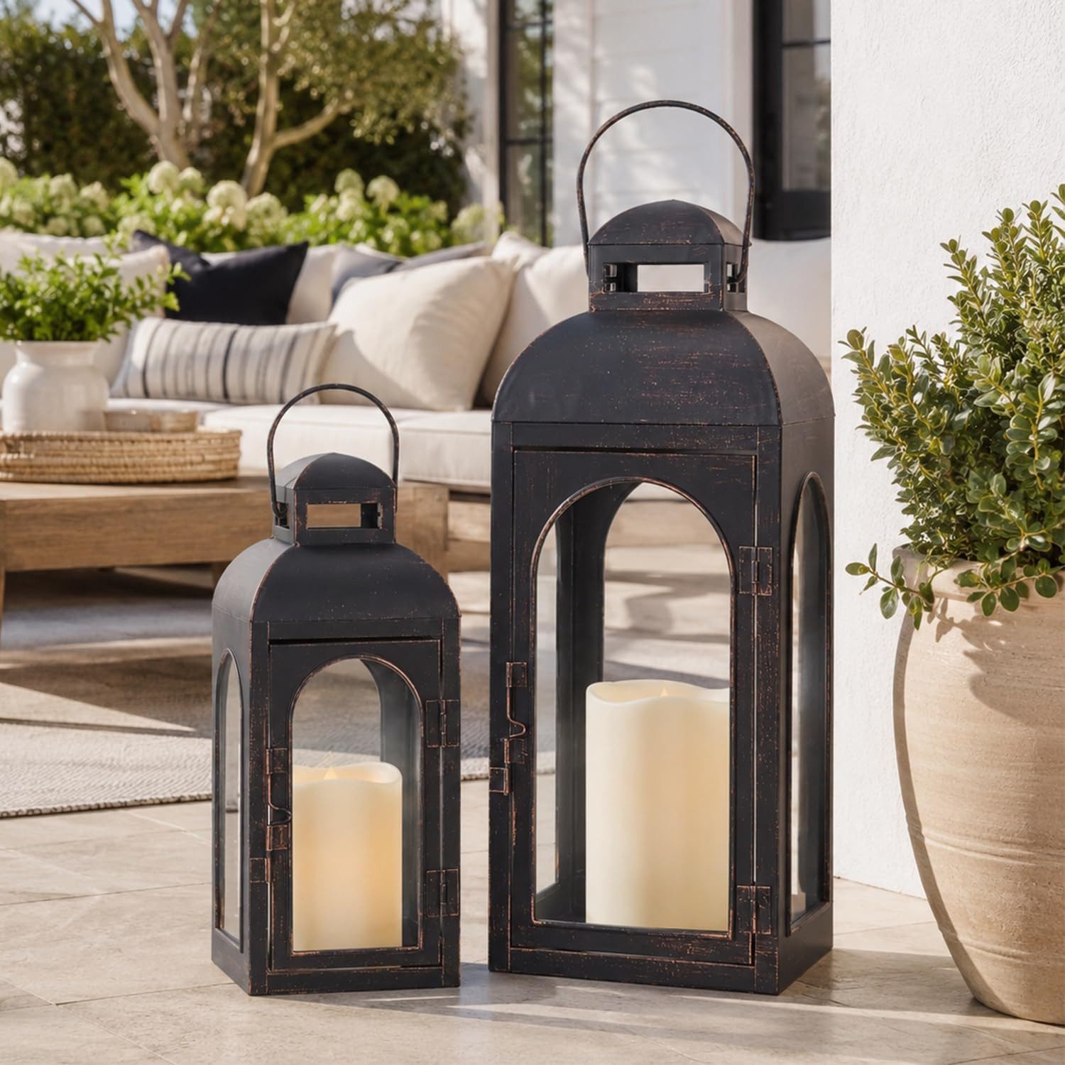 NEEDOMO Lanterns Decorative Indoor,Set of 2 Outdoor Lanterns for Porch, 20" Metal Frame Candle Holders Hanging Lights,with Glass, Spring, Fall, Christmas | Amazon (US)