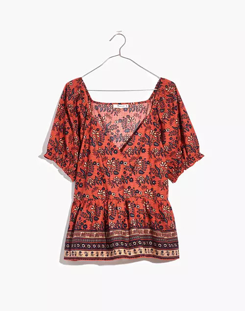 Puff-Sleeve Peplum Top in Cavoli Floral | Madewell