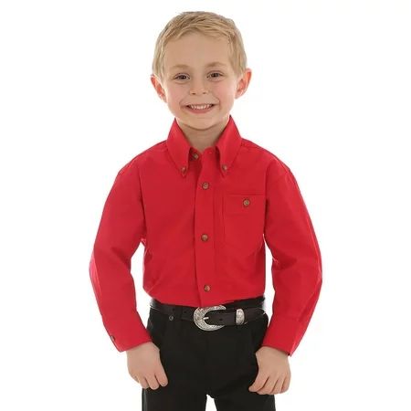 Wrangler Apparel Boys Boys Solid Red Long Sleeve Button Up Shirt | Walmart (US)