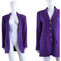 1990S Vibrant Purple Blazer - Oversized Vintage Womens Wool Jacket | Size Large | Etsy (US)