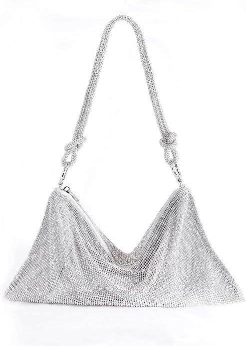 Rhinestone Hobo Bags for Womens Chic Sparkly Crystal Evening Handbag Shiny Purse Shoulder Bags fo... | Amazon (US)