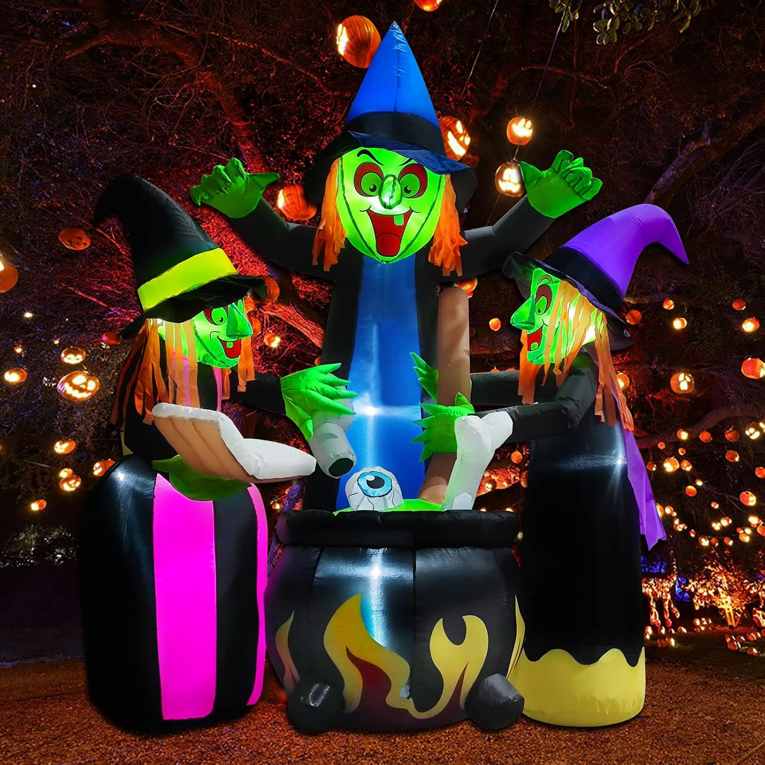 Halloween Inflatables Outdoor Decorations,6 Feet 3 Witches, LED Lights, Blow up Lighted Yard Lawn... | Amazon (US)