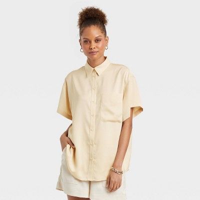 Women's Short Sleeve Satin Button-Down Shirt - A New Day™ | Target