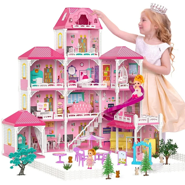 Beefunni Dollhouse for Girls,4 Stories 12 Rooms Dollhouse with 2 Princesses Slide Accessories,Tod... | Walmart (US)