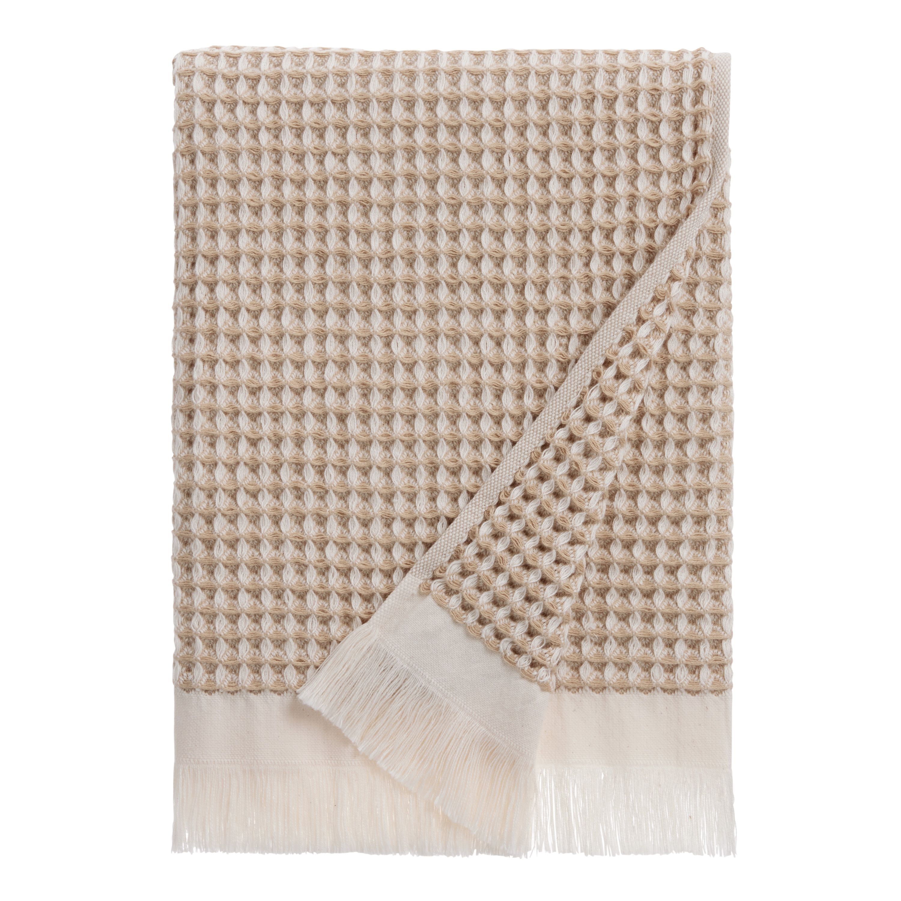 Sand and Ivory Waffle Weave Cotton Bath Towel | World Market