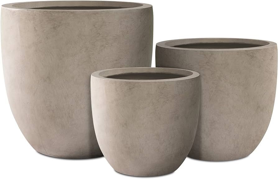 Kante 20",16.5",13.4" Dia Round Concrete Planters (Set of 3), Outdoor Indoor Modern Decorative Plant Pots with Drainage Hole & Rubber Plug for Home & Garden, Weathered Concrete | Amazon (US)