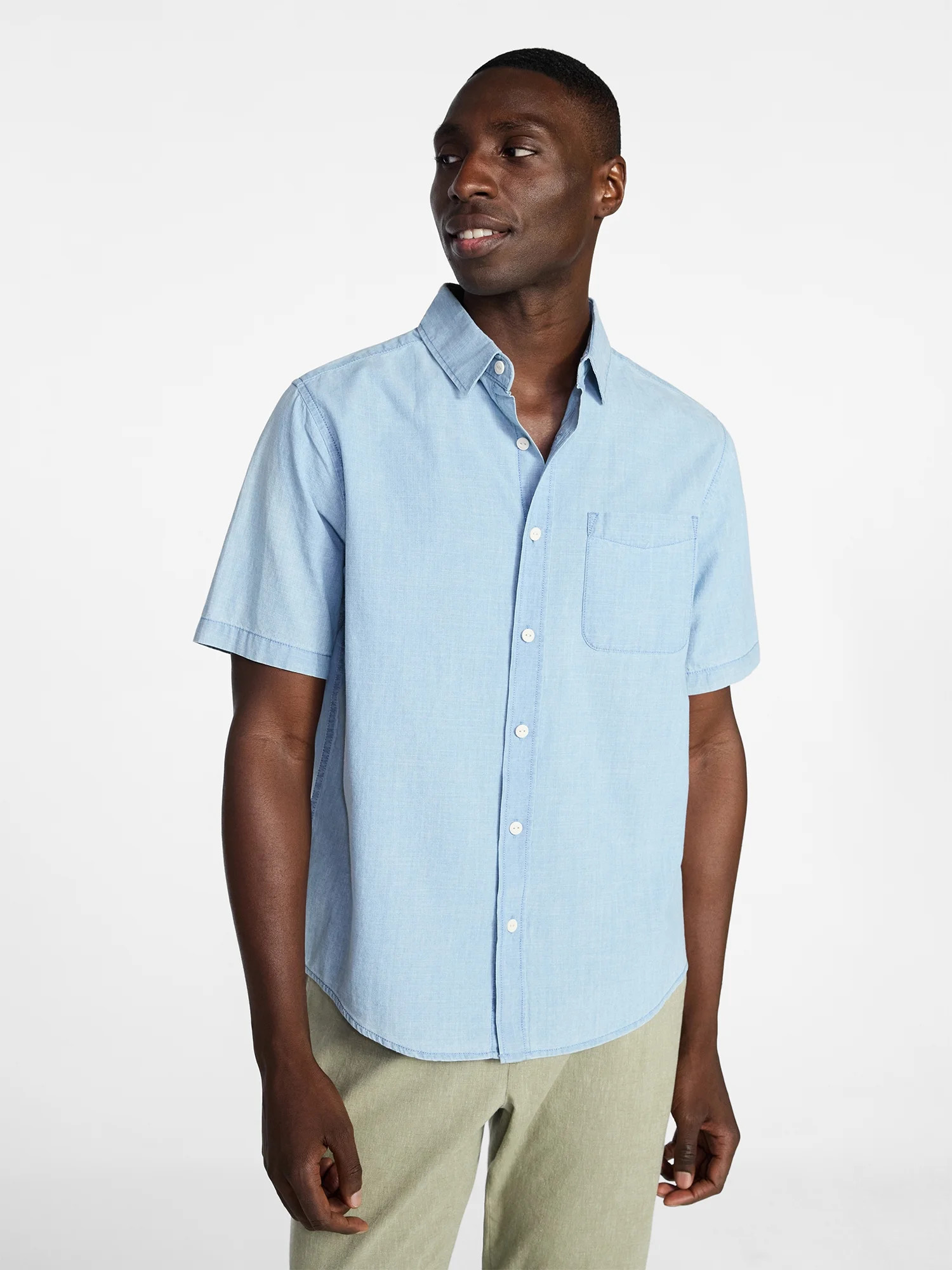 George Men's and Big Men's Chambray Poplin Button Up Shirt with Short Sleeves, Sizes XS-3XL | Walmart (US)