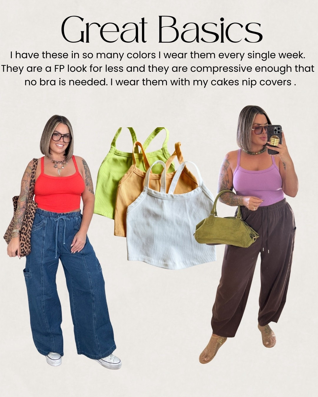 Jeans xl but they are huge on me def can do a L 
Brown pants xl 
Tanks M/L