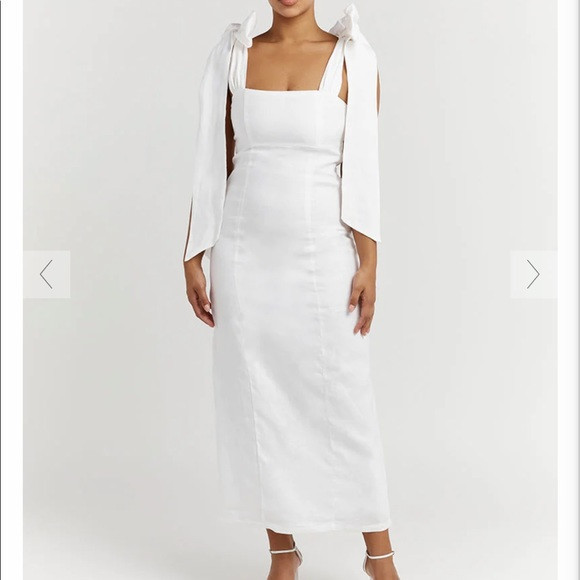 DISSH AISLE WHITE LINEN BOW MIDI DRESS SIZE 4 | Poshmark