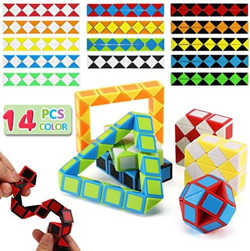 14 Pack Speed Snake Cube Puzzle Toys Set(24 Blocks), Twist Fidget Gift for Kids Child Boy Girl Brain | Amazon (US)