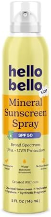 Hello Bello Kids SPF 50 Mineral Sunscreen - 5oz Spray - Water Resistant Broad Spectrum UVA + UVB ... | Amazon (US)