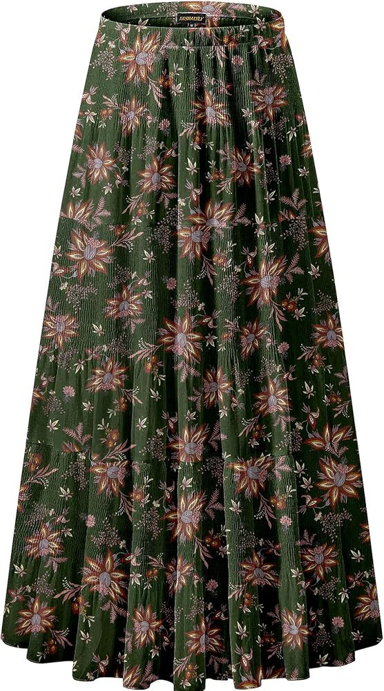 NASHALYLY Women's Chiffon Elastic High Waist Pleated A-Line Flared Maxi Skirts | Amazon (US)