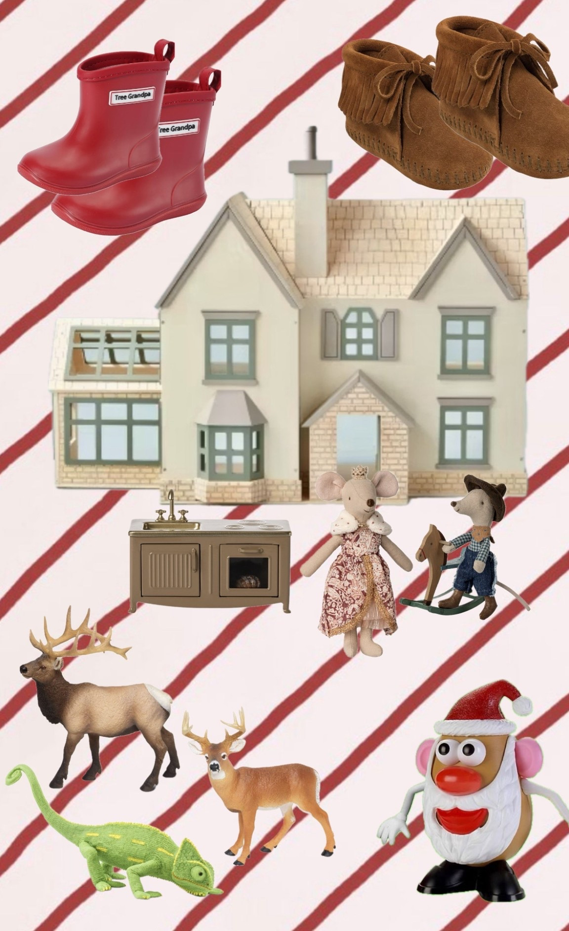 Toddler girl Christmas finds. Can’t link the mice or furniture but they are Maileg. Fave boots in a new color, winter moccasins, the cutest dollhouse, animal figurines for her collection, and her favorite Mr Potato Head but Santa!

#LTKHoliday #LTKKids #LTKSeasonal