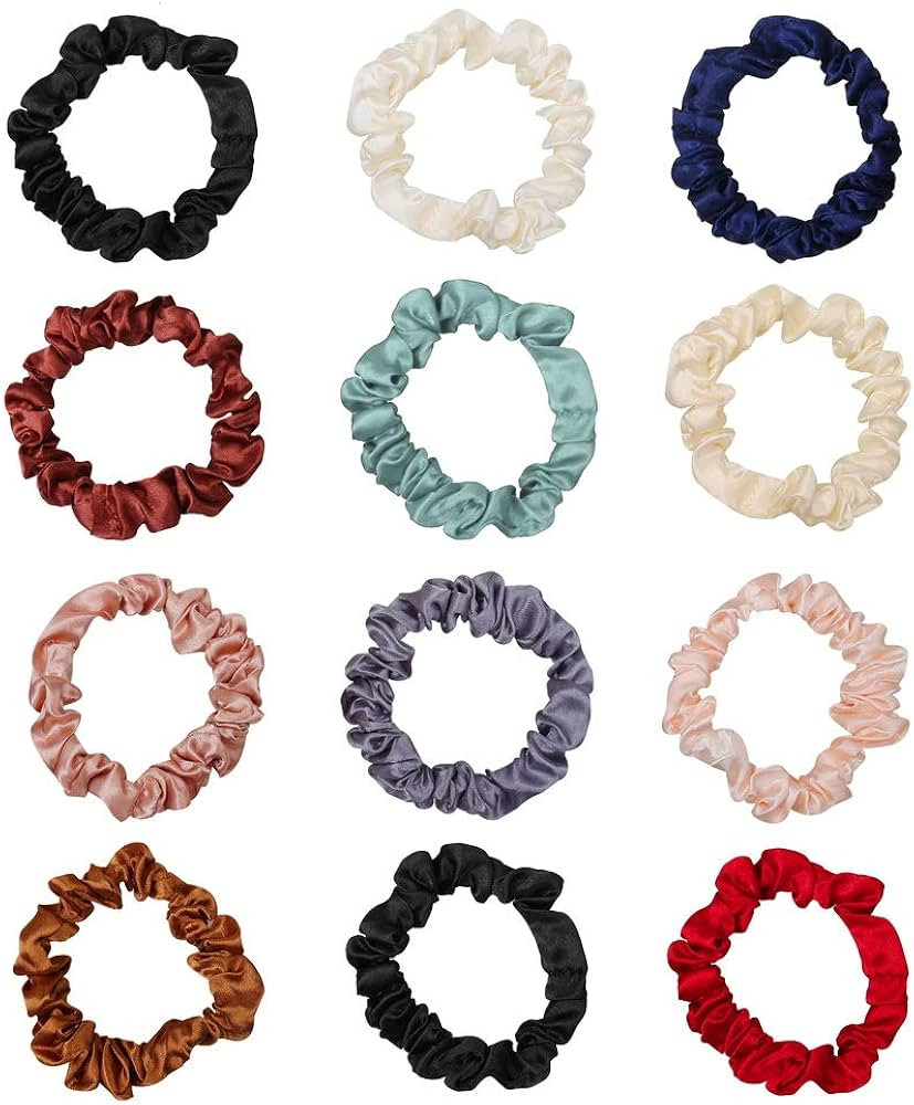 12Pcs Satin Elastic Hair Bands, Comfortable Silk Hair Scrunchies Skinny Hair Ties Satin Hair Ties... | Amazon (US)