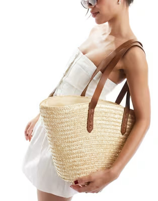 My Accessories straw tote bag with contrast strap in natural | ASOS (Global)