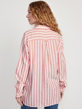 Oversized Striped Linen-Blend Boyfriend Shirt for Women | Old Navy (US)