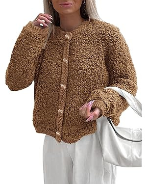 PRETTYGARDEN Women's Faux Fur Shearling Coat Fuzzy Fleece Button Up Trendy Fall Winter Cropped Ja... | Amazon (US)