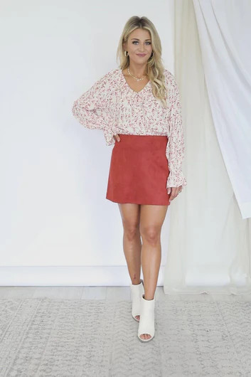 Beautiful Sound Brick A-Line Suede Skirt | The Pink Lily Boutique
