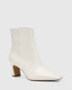 Lyon Winter White Leather Block Heel Ankle Boot | Wittner