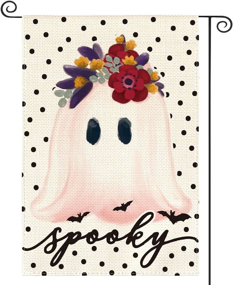 AVOIN colorlife Polka Dot Halloween Spooky Ghost Garden Flag 12x18 Inch Double Sided Outside, Cut... | Amazon (US)