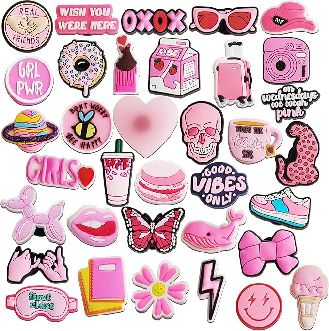 IOKUKI 35 PCS Pink Shoe Charms for Girls Women, Aesthetic Shoe Decoration Charms for Clog Slides ... | Amazon (US)