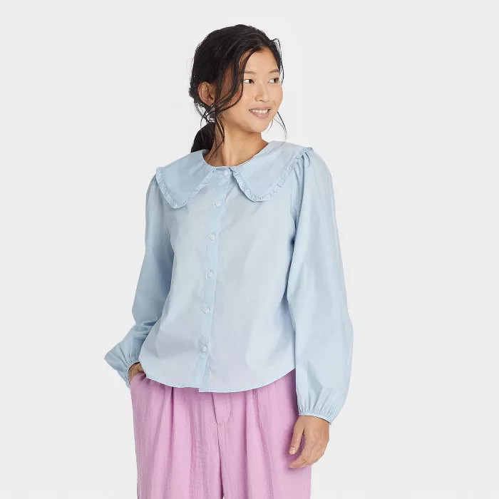 Women's Oversized Balloon Long Sleeve Button-Down Shirt - A New Day™ | Target