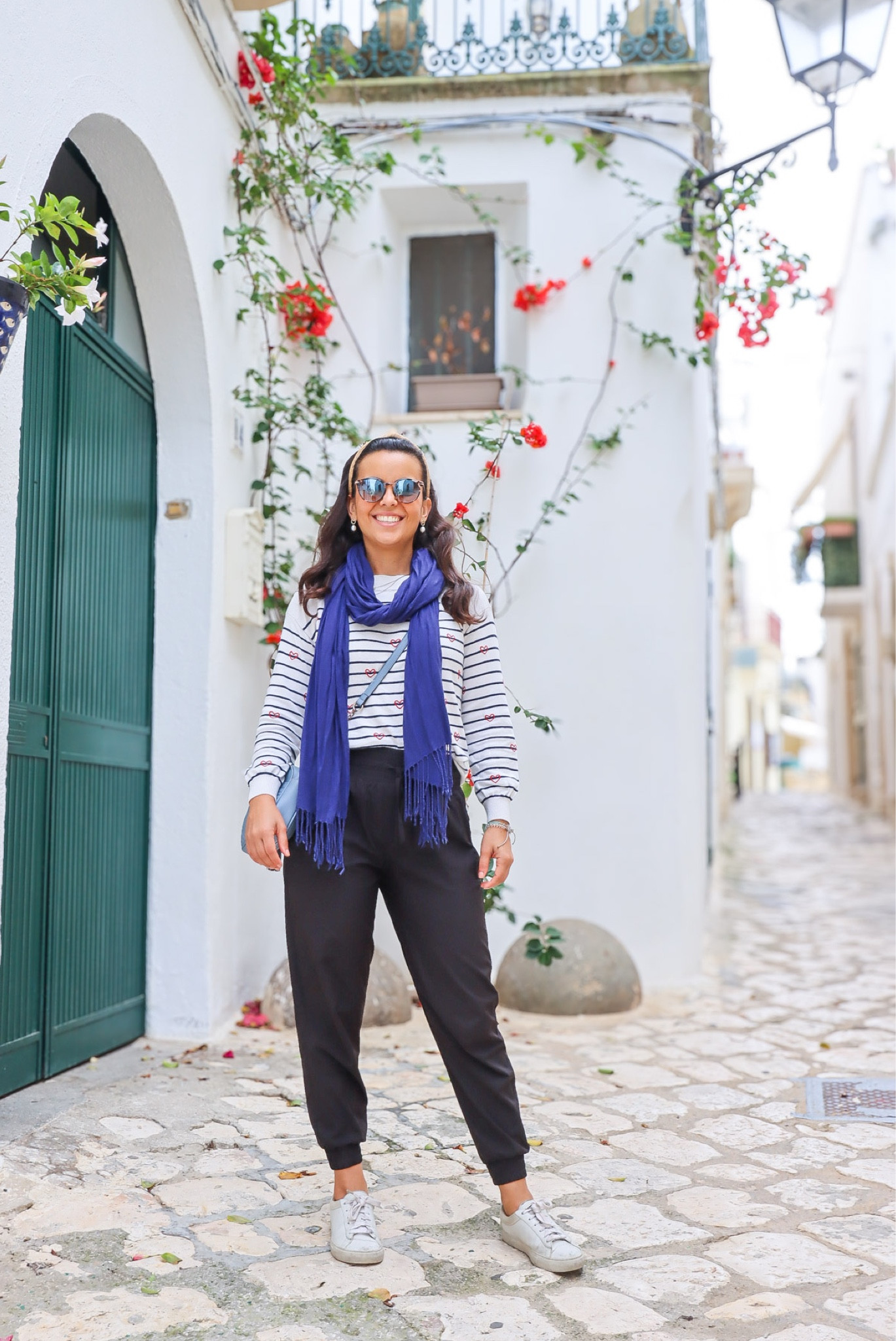 Easy breezy 💕 crewneck sweater + comfy joggers + white sneakers + pashmina as a scarf! 

#LTKeurope #LTKstyletip #LTKtravel