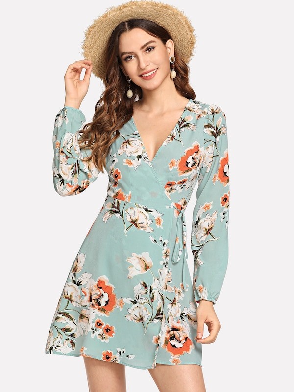 Surplice Wrap Floral Dress | SHEIN