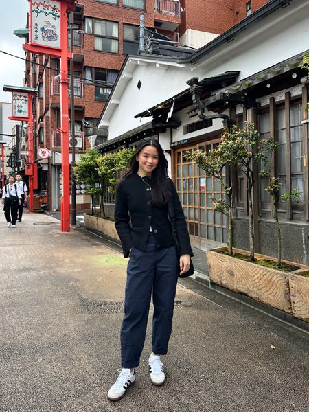 What I wore in Tokyo, day 1! 
-black cardigan 
-navy cargo pants
-adidas sambas

#LTKStyleTip #LTKTravel