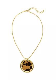 Gold Tone Leopard Printed Round Orbital Pendant Necklace | Belk