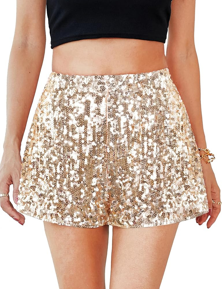 MANER Women's Sequin Shorts Sparkly Stretchy Night Out Party High Waisted Shorts | Amazon (US)