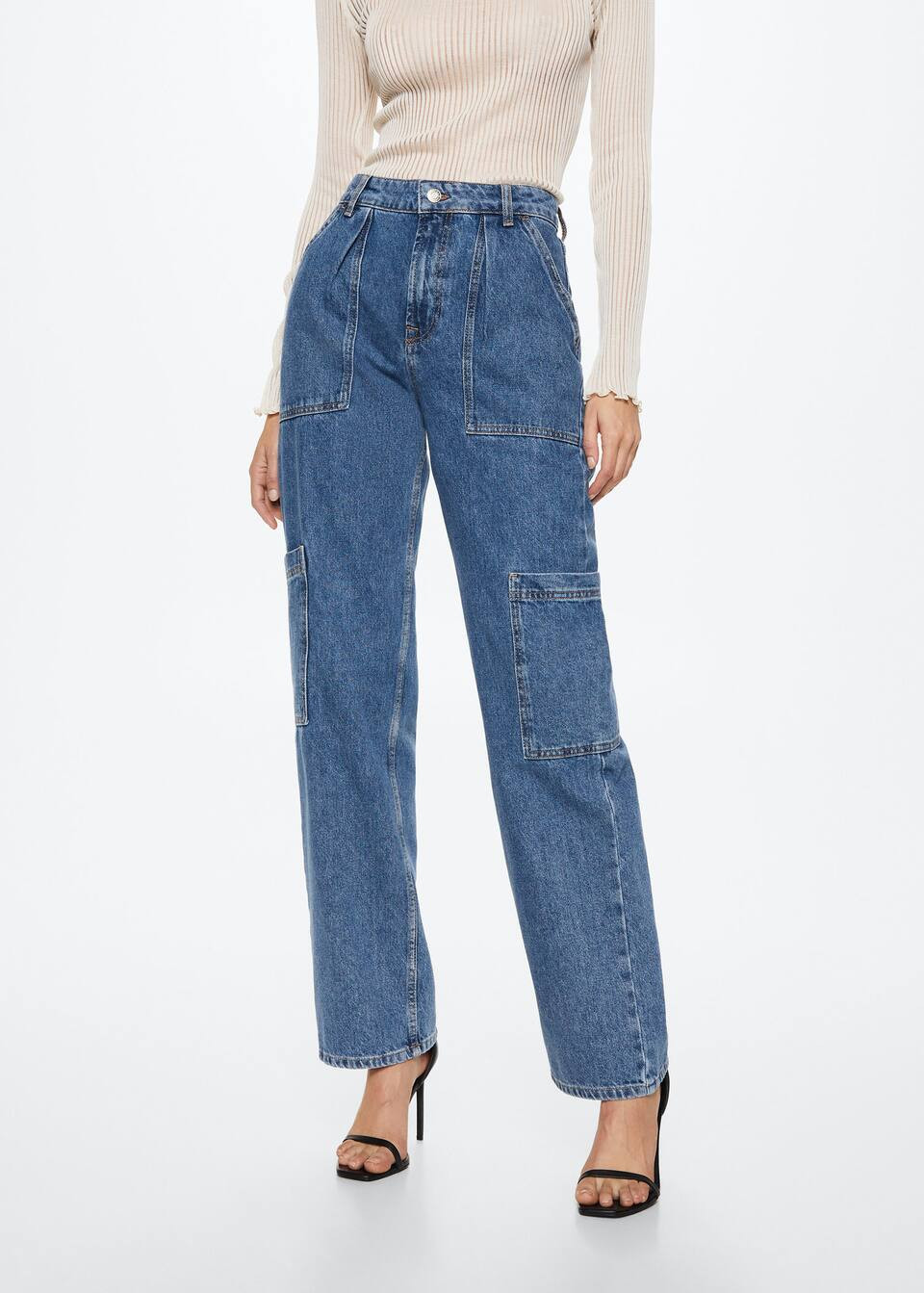 Cargo jeans with pleats -  Women | Mango United Kingdom | MANGO (UK)